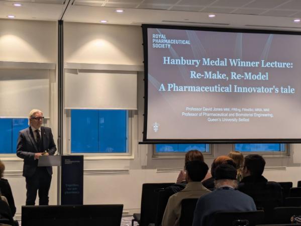 Professor David Jones delivering his RPS Hanbury Medal prize lecture